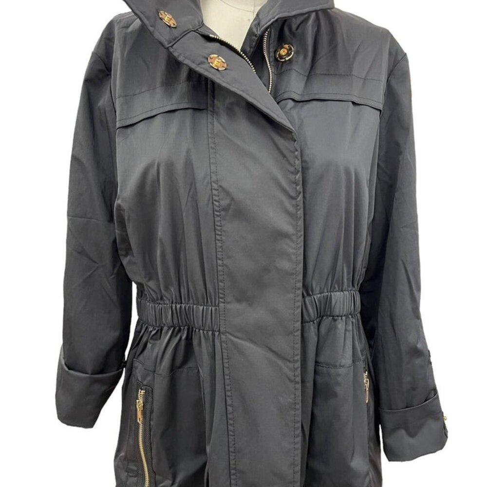 Cloister Collection Tessa Jacket black gold hardware concealed Hood Size M-L - Picture 9 of 11